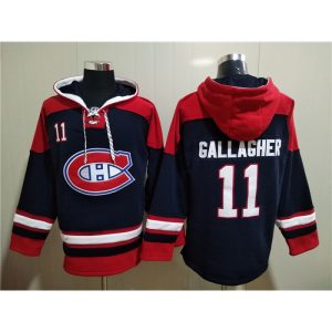 Men's Montreal Canadiens #11 Brendan Gallagher Navy/Red  Lace-Up Pullover Hoodie