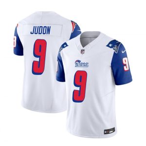 Men's New England Patriots #9 Matthew Judon White/Blue 2023 F.U.S.E. Throwback Limited Stitched Football Jersey