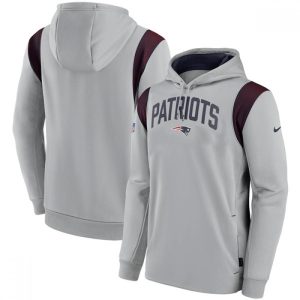 Men's New England Patriots Grey Sideline Stack Performance Pullover Hoodie 001