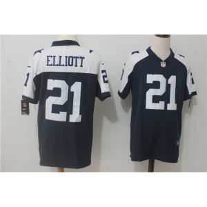 Men's  Dallas Cowboys #21 Ezekiel Elliott Navy Blue Thanksgiving Stitched NFL Vapor Untouchable Limited Throwback Jersey
