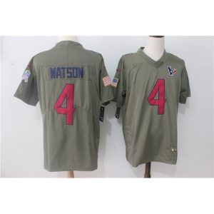 Men's  Houston Texans #4 Deshaun Watson Olive Salute To Service Limited Stitched NFL Jersey