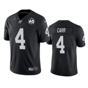 Men's Oakland Raiders #4 Derek Carr Black 100th Season With 60 Patch Vapor Limited Stitched NFL Jersey