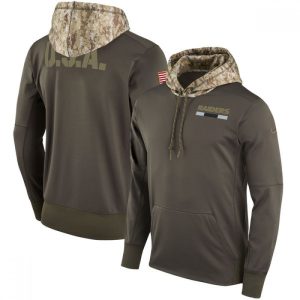 Men's Oakland Raiders  Olive Salute to Service Sideline Therma Pullover Hoodie
