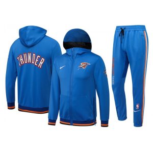 Men's Oklahoma City Thunder 75th Anniversary Blue Performance Showtime Full-Zip Hoodie Jacket And Pants   Suit