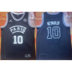 Men's Paris Saint-Germain #10 Neymar Jr Black Stitched Basketball Jersey