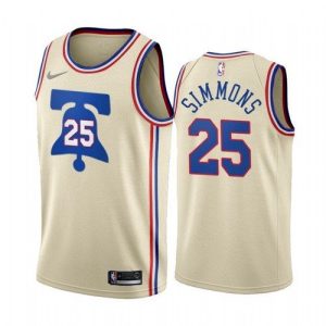 Men's Philadelphia 76ers #25 Ben Simmons Cream Earned Edition Stitched Swingman Jersey