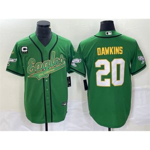 Men's Philadelphia Eagles #20 Brian Dawkins Green Gold With 3-star   C Patch Cool Base Stitched Baseball Jersey