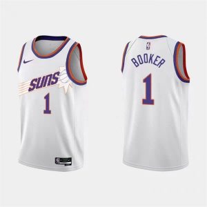 Men's Phoenix Suns #1 Devin Booker White Association Edition Stitched Jersey