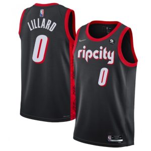 Men's Portland Trail Blazers #0 Damian Lillard Black 2021/22 City Edition 75th Anniversary Stitched Basketball Jersey
