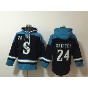 Men's Seattle Mariners #24 Ken Griffey Jr.  Navy/Awus Lace-Up Pullover Hoodie