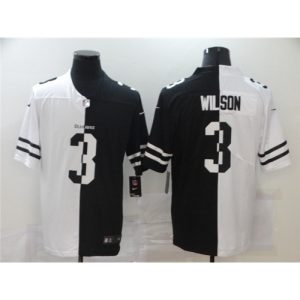Men's Seattle Seahawks #3 Russell Wilson Black & White Split Limited Stitched Jersey