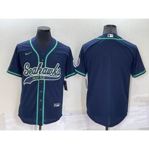 Men's Seattle Seahawks Blank Navy Cool Base Stitched Baseball Jersey
