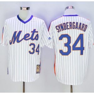 Mets #34 Noah Syndergaard White(Blue Strip) Cooperstown Stitched MLB Jersey
