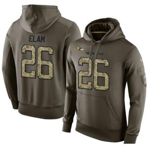 NFL Men's  Baltimore Ravens #26 Matt Elam Stitched Green Olive Salute To Service KO Performance Hoodie