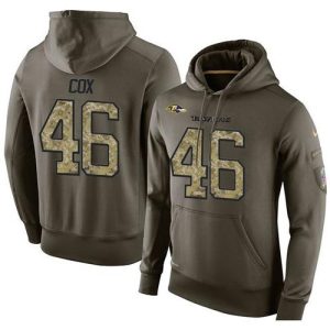 NFL Men's  Baltimore Ravens #46 Morgan Cox Stitched Green Olive Salute To Service KO Performance Hoodie