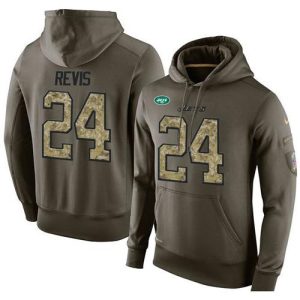 NFL Men's  New York Jets #24 Darrelle Revis Stitched Green Olive Salute To Service KO Performance Hoodie