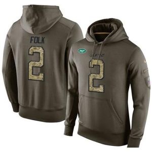 NFL Men's  New York Jets #2 Nick Folk Stitched Green Olive Salute To Service KO Performance Hoodie