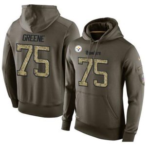 NFL Men's  Pittsburgh Steelers #75 Joe Greene Stitched Green Olive Salute To Service KO Performance Hoodie