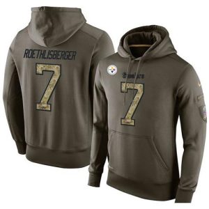 NFL Men's  Pittsburgh Steelers #7 Ben Roethlisberger Stitched Green Olive Salute To Service KO Performance Hoodie