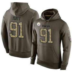 NFL Men's  Pittsburgh Steelers #91 Stephon Tuitt Stitched Green Olive Salute To Service KO Performance Hoodie