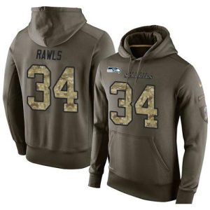 NFL Men's  Seattle Seahawks #34 Thomas Rawls Stitched Green Olive Salute To Service KO Performance Hoodie