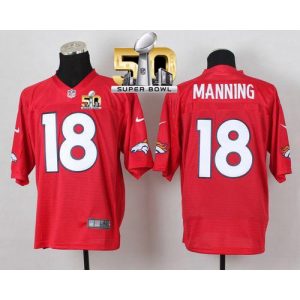 Broncos #18 Peyton Manning Red Super Bowl 50 Men's Stitched NFL Elite QB Practice Jersey