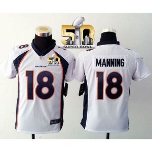 Broncos #18 Peyton Manning White Super Bowl 50 Youth Stitched NFL Elite Jersey