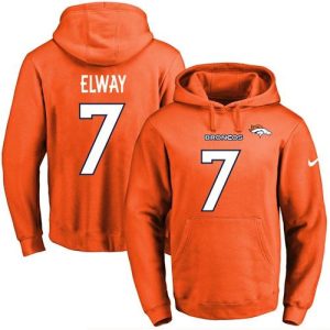 Broncos #7 John Elway Orange Name & Number Pullover NFL Hoodie