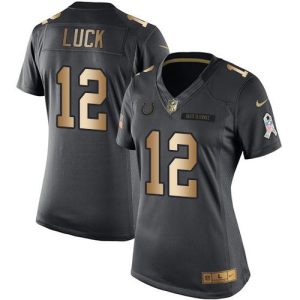 Colts #12 Andrew Luck Black Women's Stitched NFL Limited Gold Salute to Service Jersey
