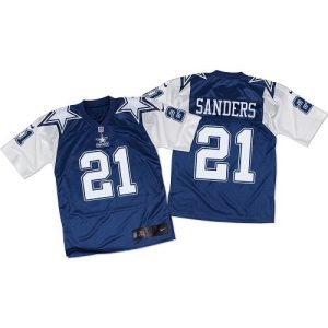 Cowboys #21 Deion Sanders Navy Blue/White Throwback Men's Stitched NFL Elite Jersey