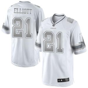 Cowboys #21 Ezekiel Elliott White Men's Stitched NFL Limited Platinum Jersey