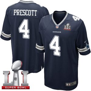 Cowboys #4 Dak Prescott Navy Blue Team Color Youth Stitched NFL Super Bowl LI 51 Elite Jersey