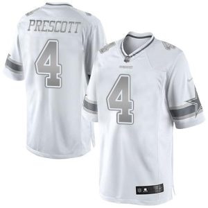 Cowboys #4 Dak Prescott White Men's Stitched NFL Limited Platinum Jersey