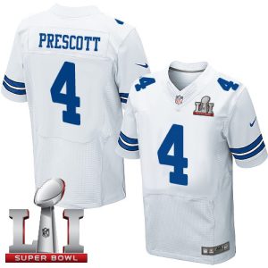 Cowboys #4 Dak Prescott White Men's Stitched NFL Super Bowl LI 51 Elite Jersey