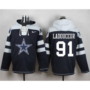Cowboys #91 L. P. Ladouceur Navy Blue Player Pullover NFL Hoodie