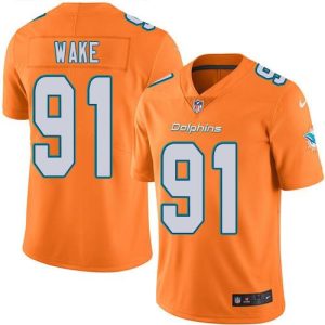 Dolphins #91 Cameron Wake Orange Youth Stitched NFL Limited Rush Jersey