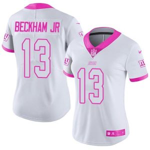 Giants #13 Odell Beckham Jr White/Pink Women's Stitched NFL Limited Rush Fashion Jersey