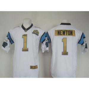 Panthers #1 Cam Newton White Super Bowl 50 Collection Men's Stitched NFL Elite Jersey