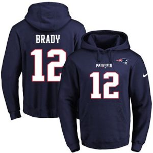 Patriots #12 Tom Brady Navy Blue Name & Number Pullover NFL Hoodie