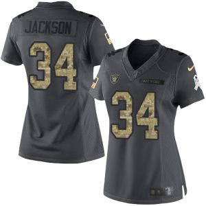 Raiders #34 Bo Jackson Black Women's Stitched NFL Limited 2016 Salute to Service Jersey