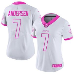 Saints #7 Morten Andersen White/Pink Women's Stitched NFL Limited Rush Fashion Jersey