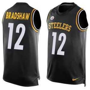 Steelers #12 Terry Bradshaw Black Team Color Men's Stitched NFL Limited Tank Top Jersey