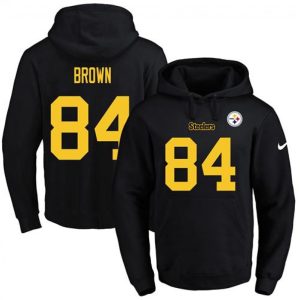 Steelers #84 Antonio Brown Black(Gold No.) Name & Number Pullover NFL Hoodie