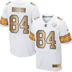 Steelers #84 Antonio Brown White Men's Stitched NFL Elite Gold Jersey