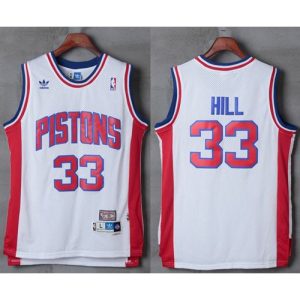 Pistons #33 Grant Hill White Hardwood Classics Stitched NBA Jersey