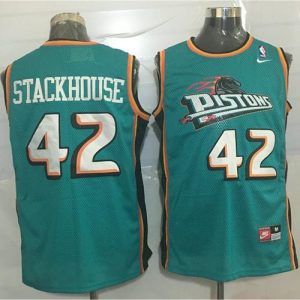 Pistons #42 Jerry Stackhouse Green  Throwback Stitched NBA Jersey