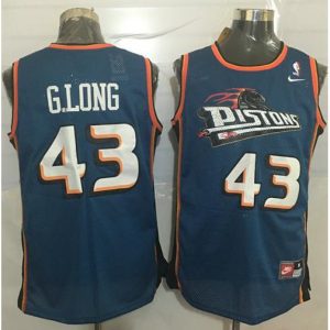 Pistons #43 Grant Long Blue  Throwback Stitched NBA Jersey