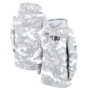 Women's New England Patriots  Arctic Camo 2024 Salute To Service Club Fleece Pullover Hoodie