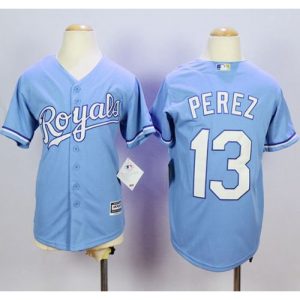 Royals #13 Salvador Perez Light Blue Cool Base Alternate 1 Stitched Youth MLB Jersey