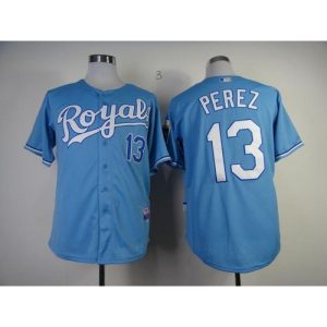 Royals #13 Salvador Perez Light Blue Cool Base Stitched MLB Jersey